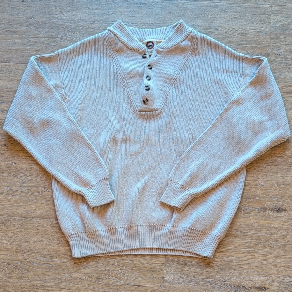 Vintage 100% Cotton Knit Henley Sweater, Basic Options, Large